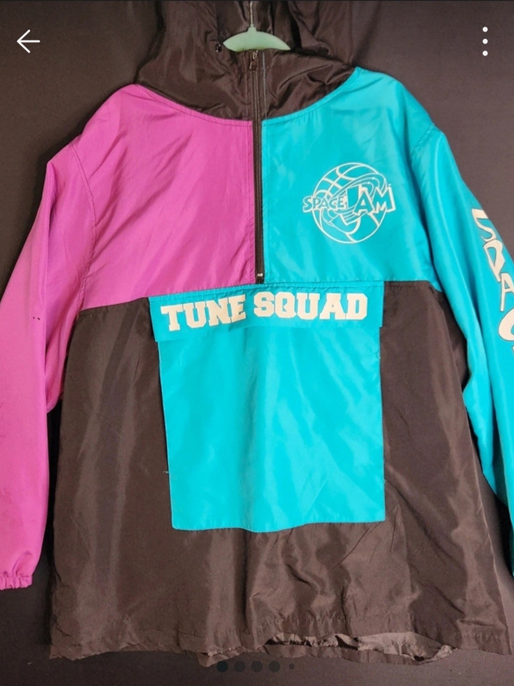 Space Jam Tune Squad Adults 2X L Colorblock Windbreaker Jacket - Teal/Pink/Brown